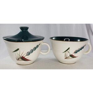 Denby England Greenwheat Teacup Set Ring Handle Cup with Sugar Lid
